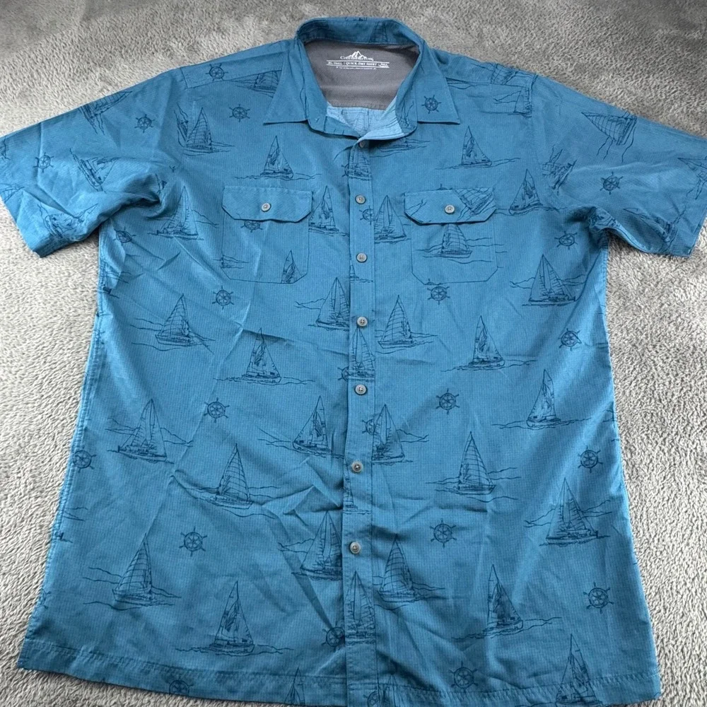 Croft‎ & Barrow Quick Dry Shirt Mens XL Tall Blue Good Nautical Sailboat Ripstop